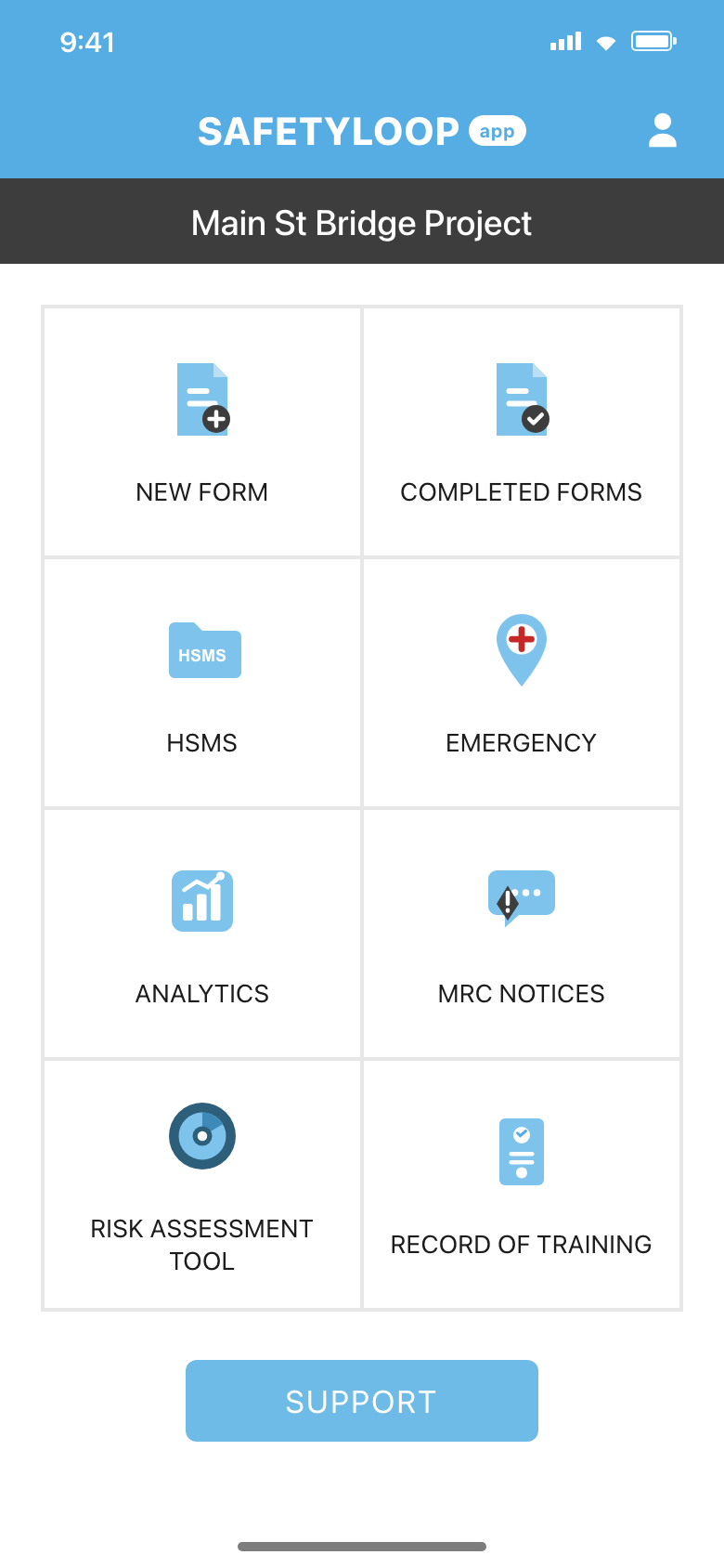 SafetyLoop mobile app home screen